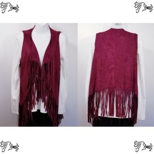 MicroSuede Red Vest Fringe One Size